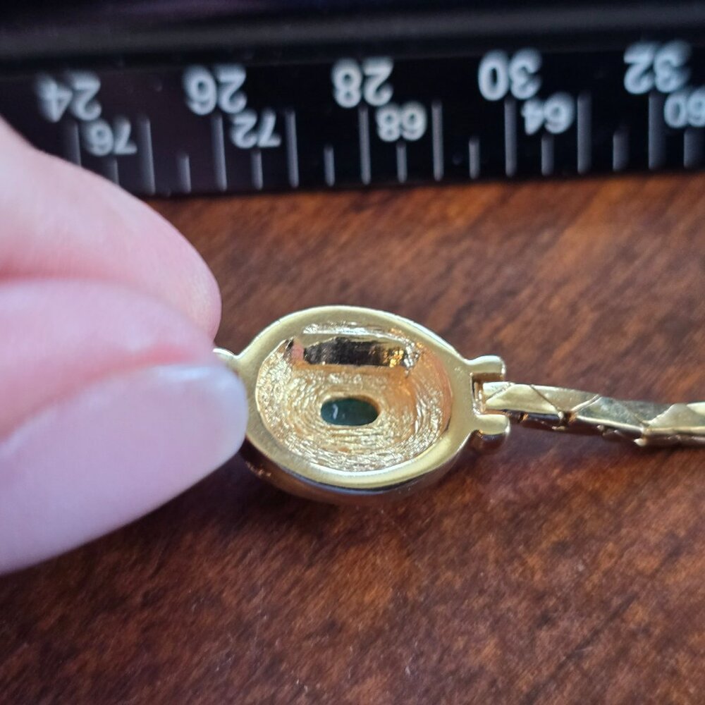 Christian Dior Bracelet Green Cabochon Crystal Gold Plated SIGNED VINTAGE Pretty - Picture 11 of 16